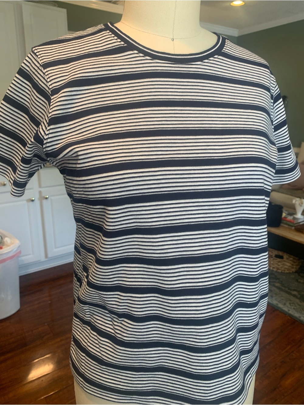 Jones New York Striped Crew Tee in Navy & White
